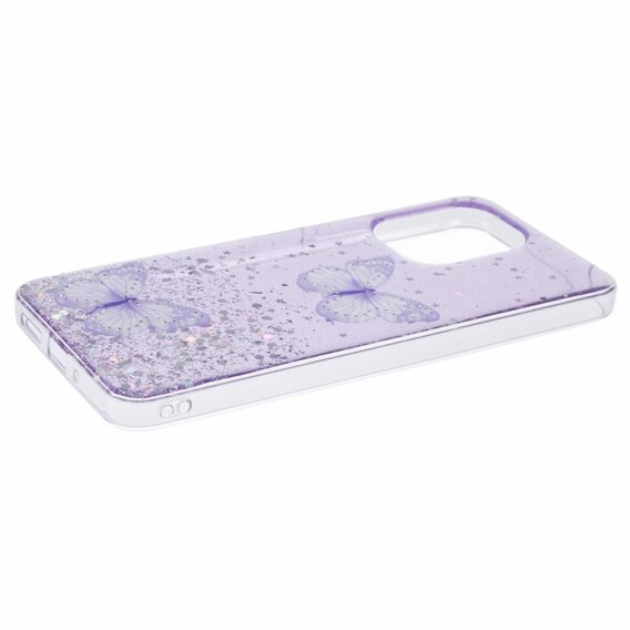 Husă pentru Xiaomi Redmi 13C / Poco C65, Glitter Butterfly, violet