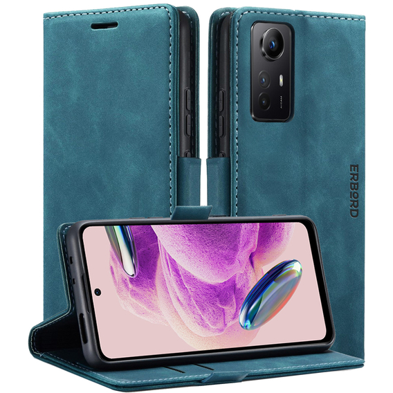 Husă pentru Xiaomi Redmi Note 12S, ERBORD Vintage, portofel cu clapetă, albastru