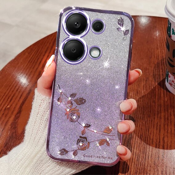 Husă pentru Xiaomi Redmi Note 13 Pro 4G, Glitter Flower, violet