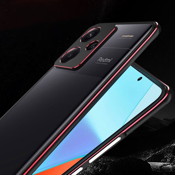 Husa pentru Xiaomi Redmi Note 13 Pro+, Armor Bumper, cu capac pentru obiectiv, negru / roșu