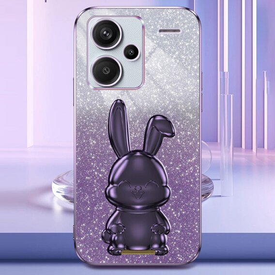 Husă pentru Xiaomi Redmi Note 13 Pro+, Glitter Rabbit, cu suport glisant, violet