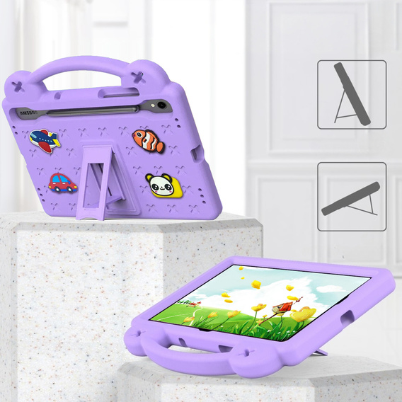 Husă pentru copii pentru Samsung Galaxy Tab S9 FE, Cute Patterns, cu suport, violet