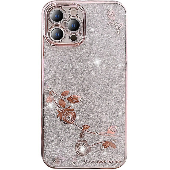 Husă pentru iPhone 12 Pro Max, Glitter Flower, roz rose gold