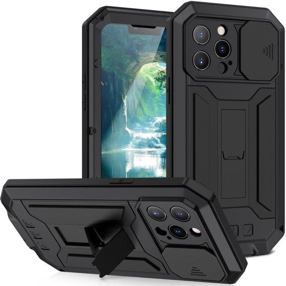 Husă pentru iPhone 13 Pro Max, R-JUST CamShield Slide, armată, negru