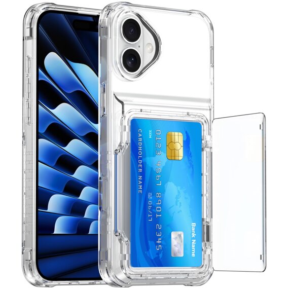 Husă pentru iPhone 16, Card Holder Kickstand, transparent