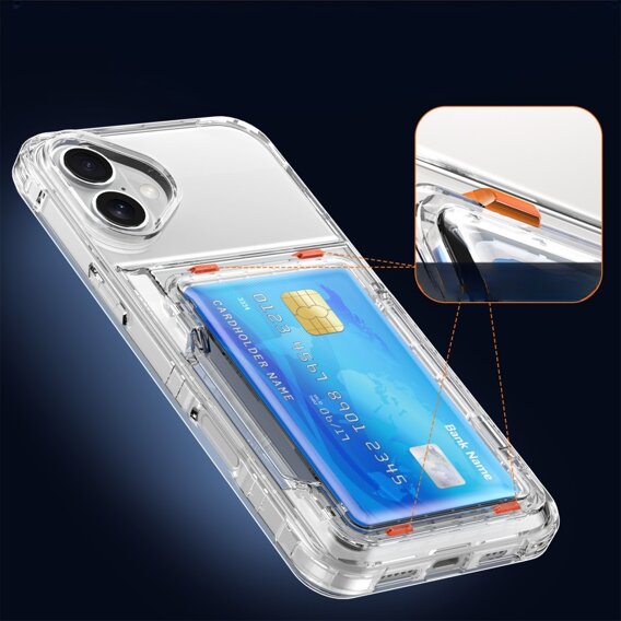 Husă pentru iPhone 16, Card Holder Kickstand, transparent