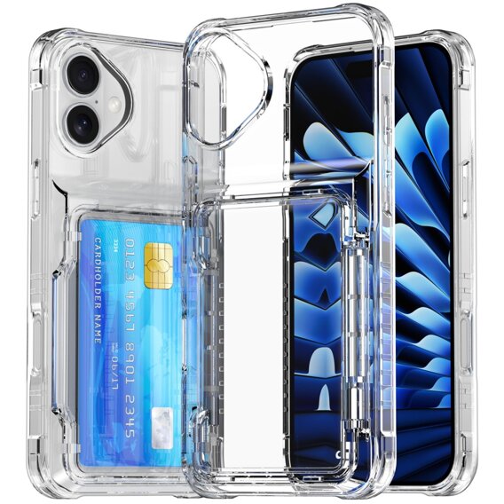 Husă pentru iPhone 16, Card Holder Kickstand, transparent