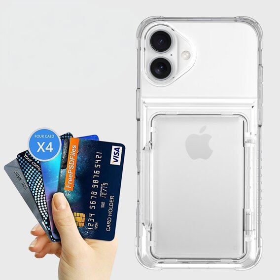 Husă pentru iPhone 16, Card Holder Kickstand, transparent