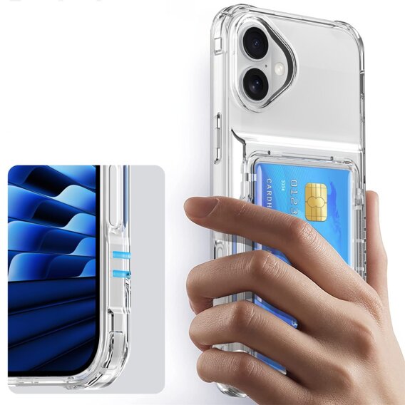 Husă pentru iPhone 16, Card Holder Kickstand, transparent