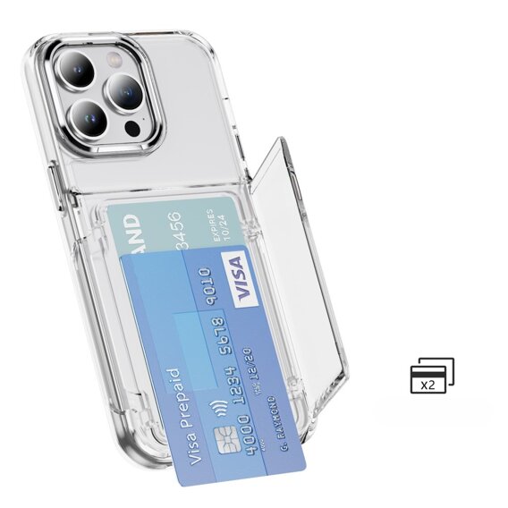 Husă pentru iPhone 16 Pro Max, Card Holder Kickstand, transparent