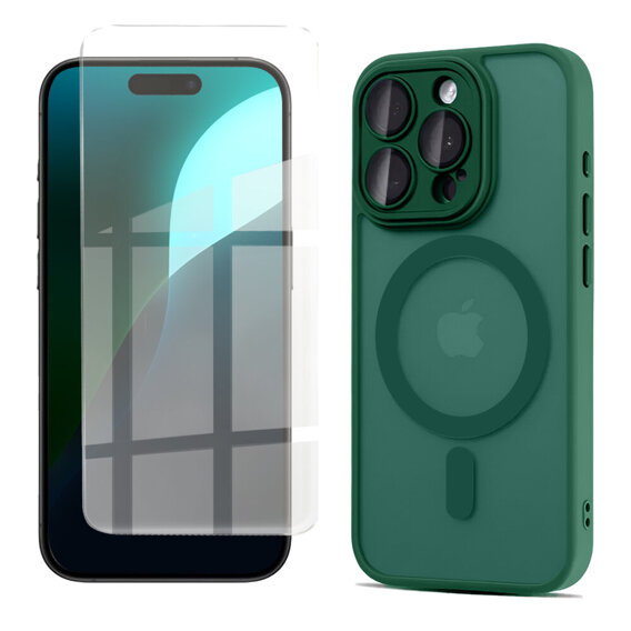 Husă pentru iPhone 16 Pro Max, pentru MagSafe, ERBORD Matt Case, verde + sticlă pentru ecran