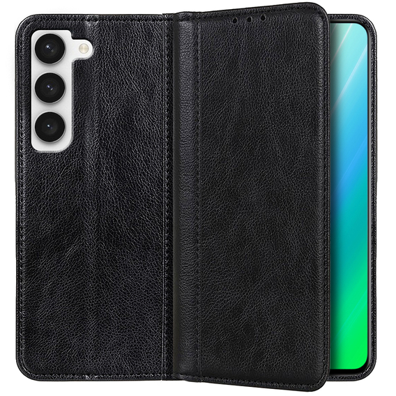 Huse pentru Samsung Galaxy S23 Plus, Wallet Litchi Leather, negru