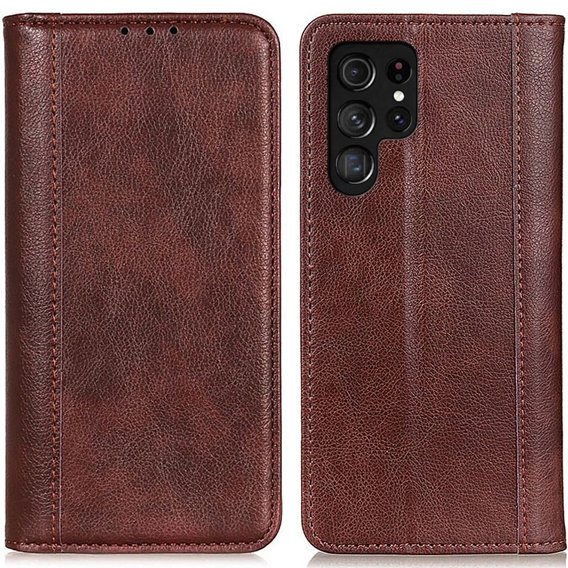 Huse pentru Samsung Galaxy S23 Ultra, Wallet Litchi Leather, maro