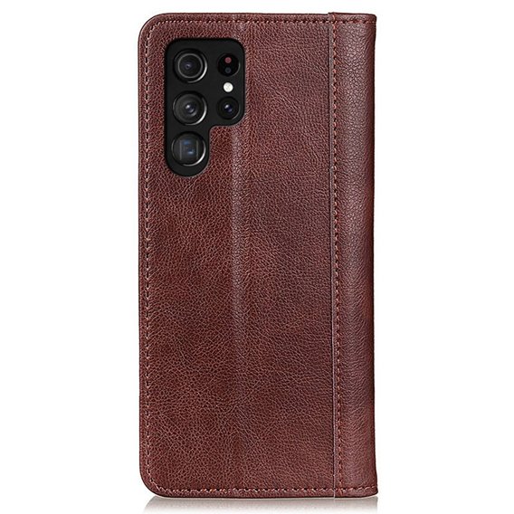 Huse pentru Samsung Galaxy S23 Ultra, Wallet Litchi Leather, maro