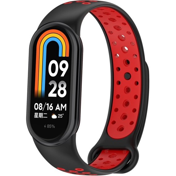 Pasek Silikonowy do Xiaomi Smart Band 8, Czarny / Czerwony