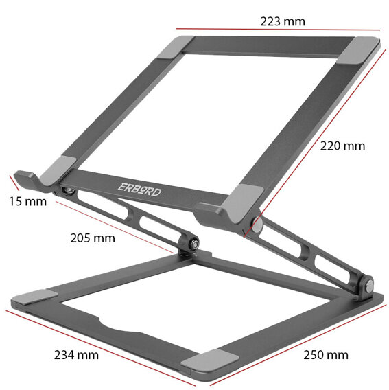 Suport pentru laptop din aluminiu, ERBORD ProDesk Stand, gri