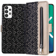 Carcasă cu clapetă pentru Samsung Galaxy A52 / A52s, Wallet Pocket Zipper Lace, negru