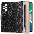 Carcasă cu clapetă pentru Samsung Galaxy A53 5G, Wallet Pocket Zipper Lace, negru