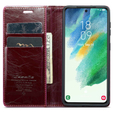 Carcasă flip CASEME pentru Samsung Galaxy S21 FE, Waxy Textured, roșu