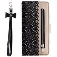 Cu clapetă pentru Huawei P30 Lite, Wallet Zipper Lace Case, negru