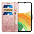 Cu clapetă pentru Samsung Galaxy A25 5G, Butterfly Flower, roz rose gold + sticlă 9H 