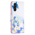 Cu clapetă pentru Samsung Galaxy A35 5G, Wallet, Butterfly & Flowers alb