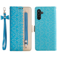 Cu clapetă pentru Samsung Galaxy A54 5G, Wallet Pocket, Zipper Lace, albastru