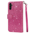 Cu clapetă pentru Samsung Galaxy A55, Wallet Zipper Pocket Glittery, roz