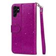 Cu clapetă pentru Samsung Galaxy S24 Ultra, Wallet Zipper Pocket Glittery, violet