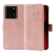 Cu clapetă pentru Xiaomi 13T / 13T Pro, Butterfly, roz rose gold