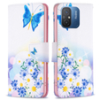 Cu clapetă pentru Xiaomi Redmi 12C, butterfly and flowers, alb