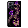 Cu clapetă pentru Xiaomi Redmi Note 12 4G, Wallet, flowers & butterfly, alb