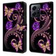 Cu clapetă pentru Xiaomi Redmi Note 12 4G, Wallet, flowers & butterfly, alb