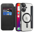 Cu clapetă pentru iPhone 16, RFID Wallet MagSafe CamShield, negru