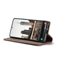 Husa CASEME pentru Samsung Galaxy S22 5G, Leather Wallet Case, cafea