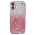 Husă pentru iPhone 16, Glitter Flower, roz rose gold