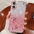 Husă pentru iPhone 16, Glitter Flower, roz rose gold